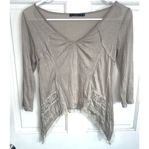 Y2K Hazel Fairycore Crinkle Lace Trimmed Asymmetrical Top Sz M Boho Whimsigoth